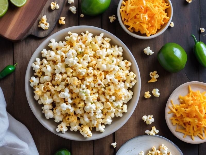 Jalapeño Popcorn topped with melted cheddar cheese and lime zest (2)