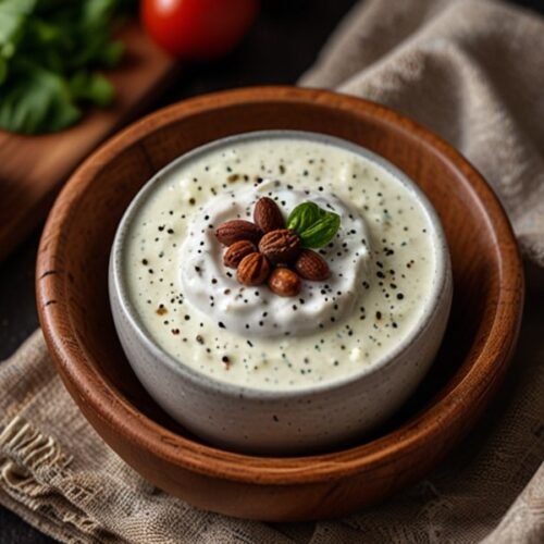 Homemade peppercorn ranch dressing with cracked black pepper in a bowl (2)